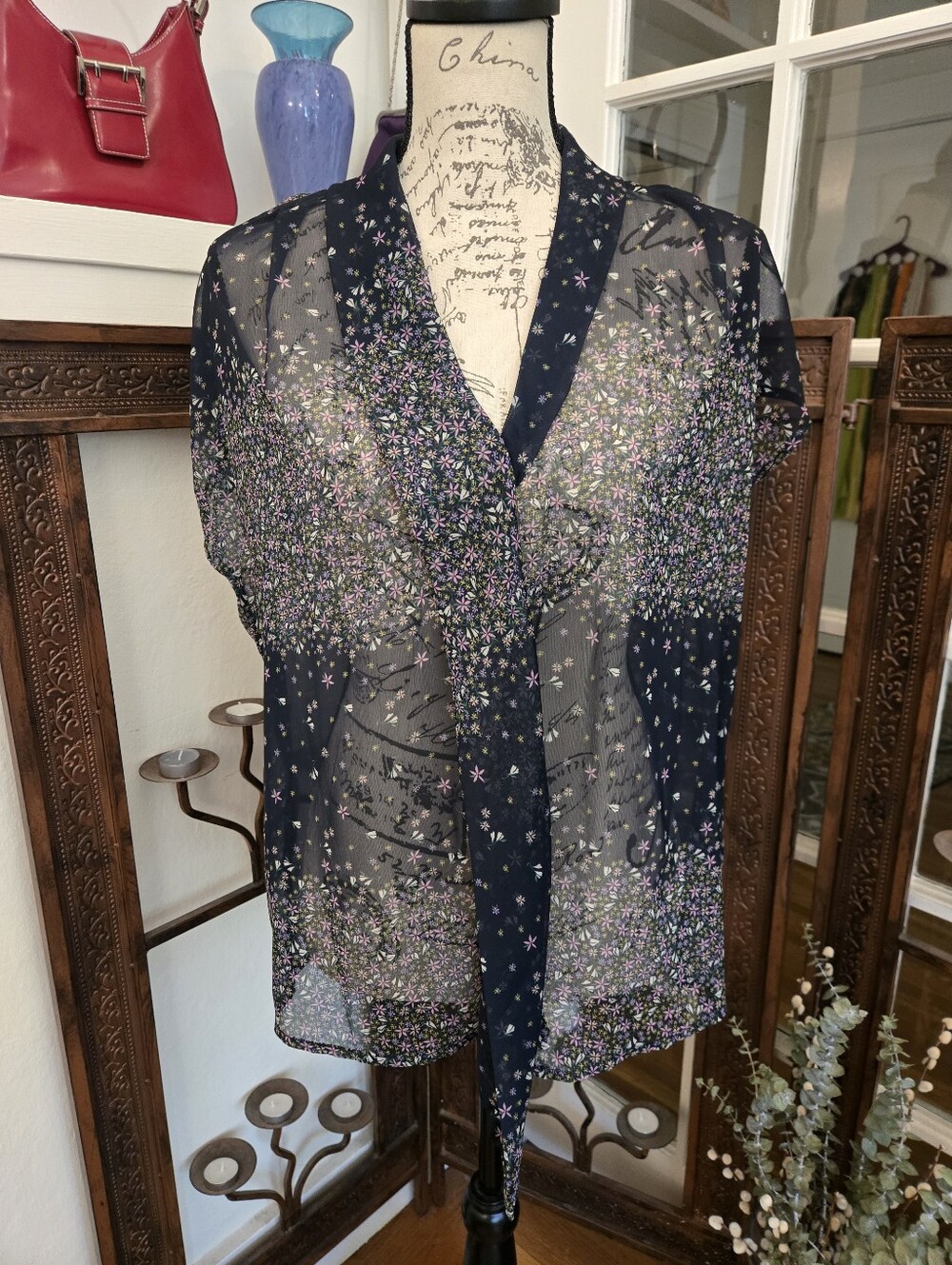 Liverpool Los Angeles Sheer Blouse, Sz L